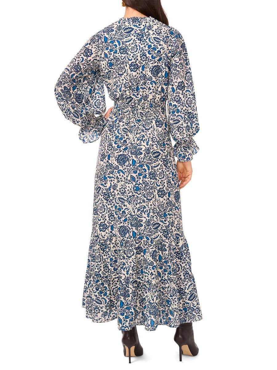 Printed Ruffled Long Sleeve Maxi Dress