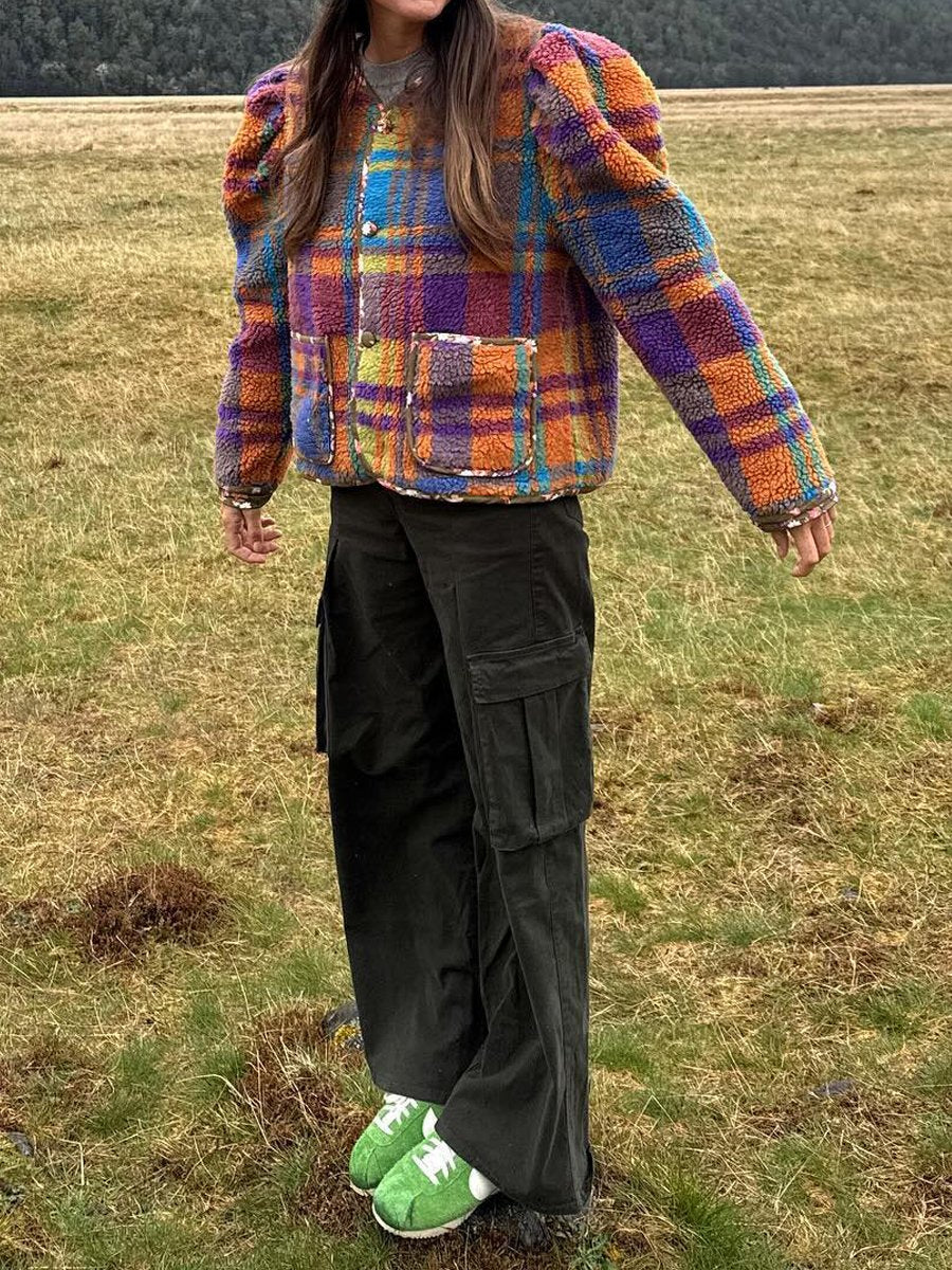 Fleece Colorful Plaid Lambswool Warm Jacket