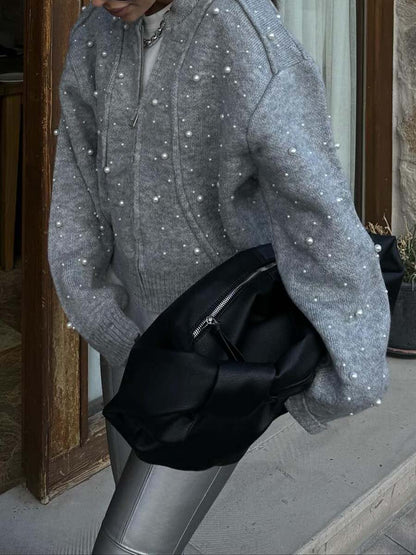 Faux Pearl Bomber Jacket