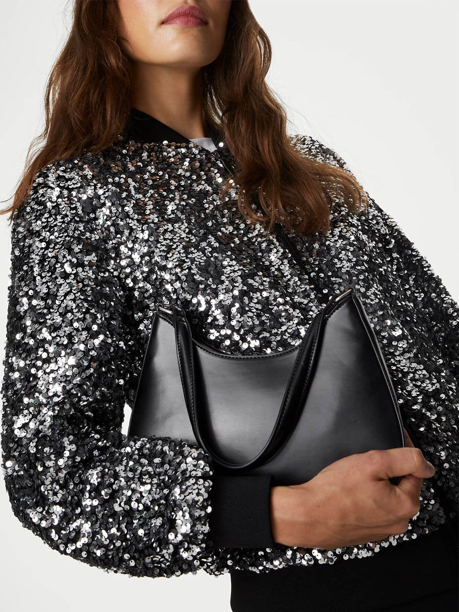 Sequin Relaxed Bomber Jacket