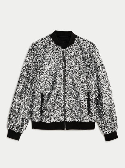 Sequin Relaxed Bomber Jacket