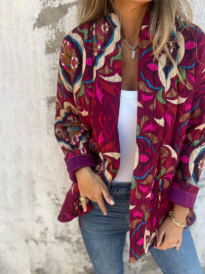 Floral Print Tie Up Long Sleeve Jacket