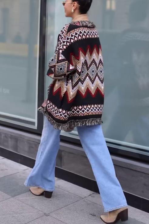 Multi-color Fringed Knit Cardigan