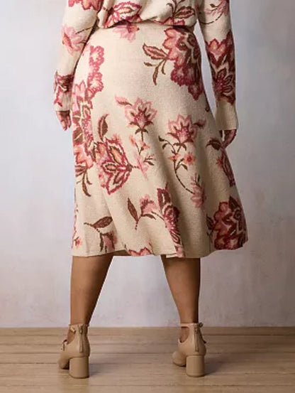 Winter Elegant Floral Knit Dress Two-Piece Set