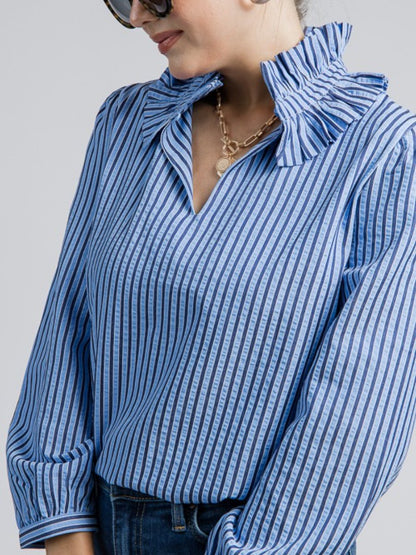 Ruffle Collar Stripe Top