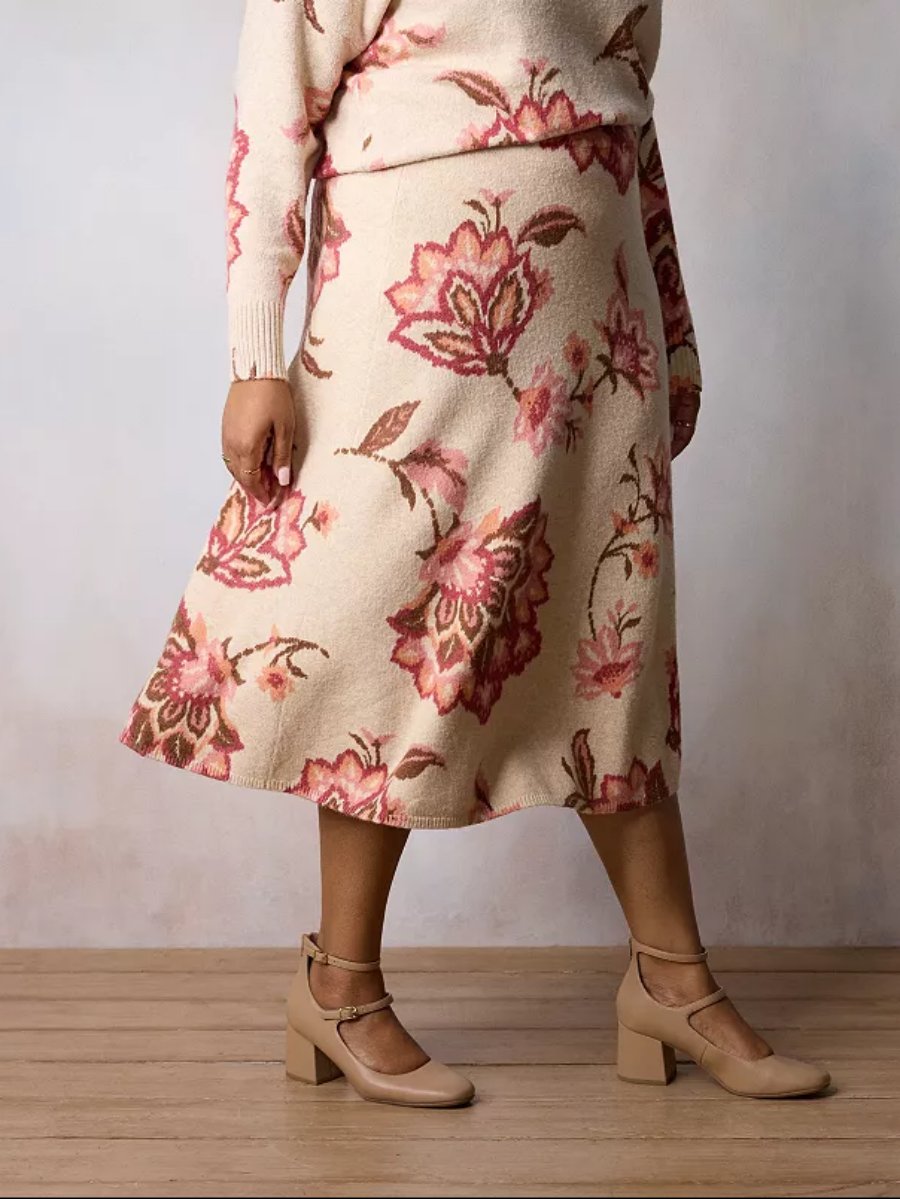 Winter Elegant Floral Knit Dress Two-Piece Set