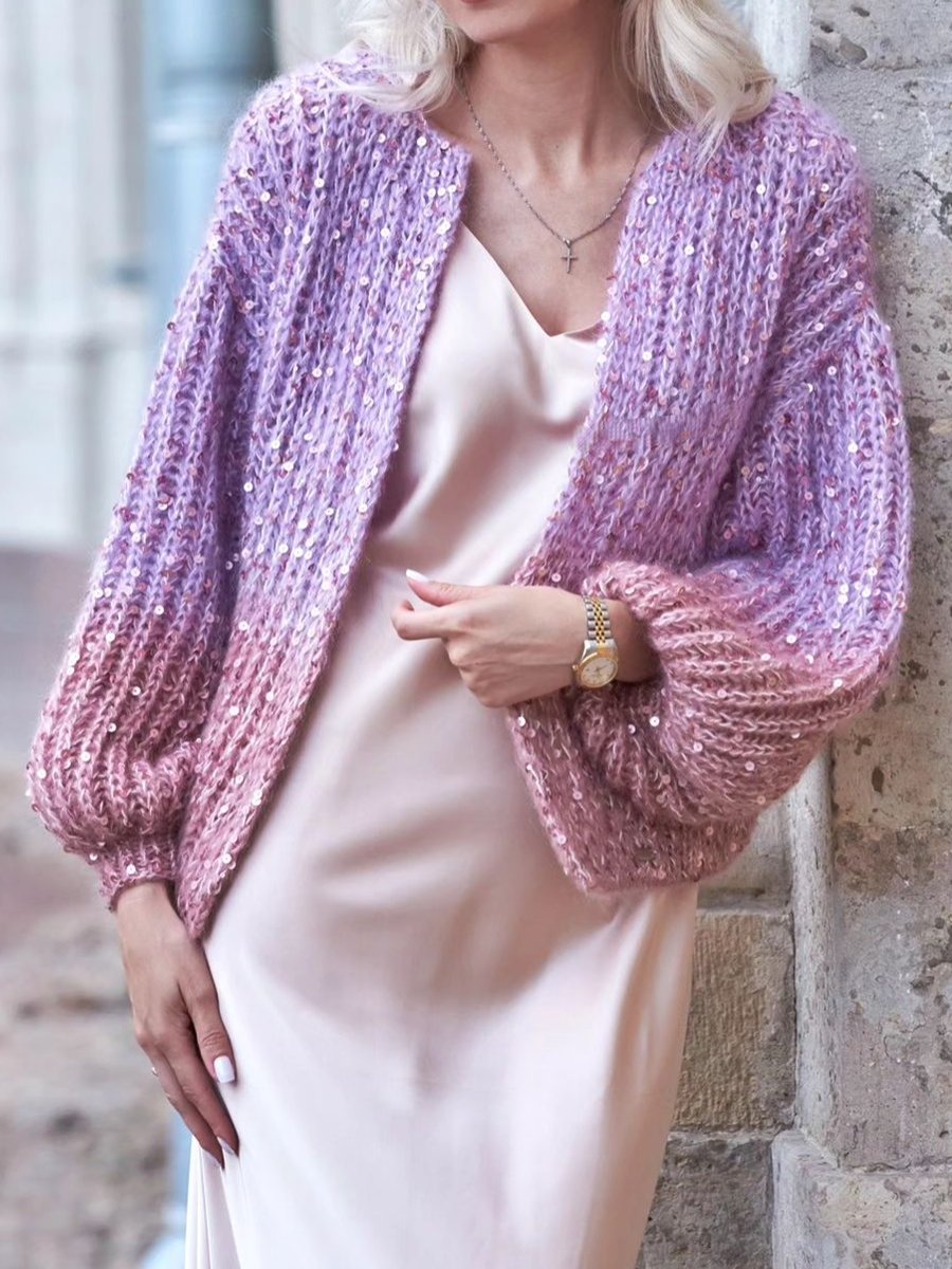 Casual Sequin Gradient Knit Cardigan