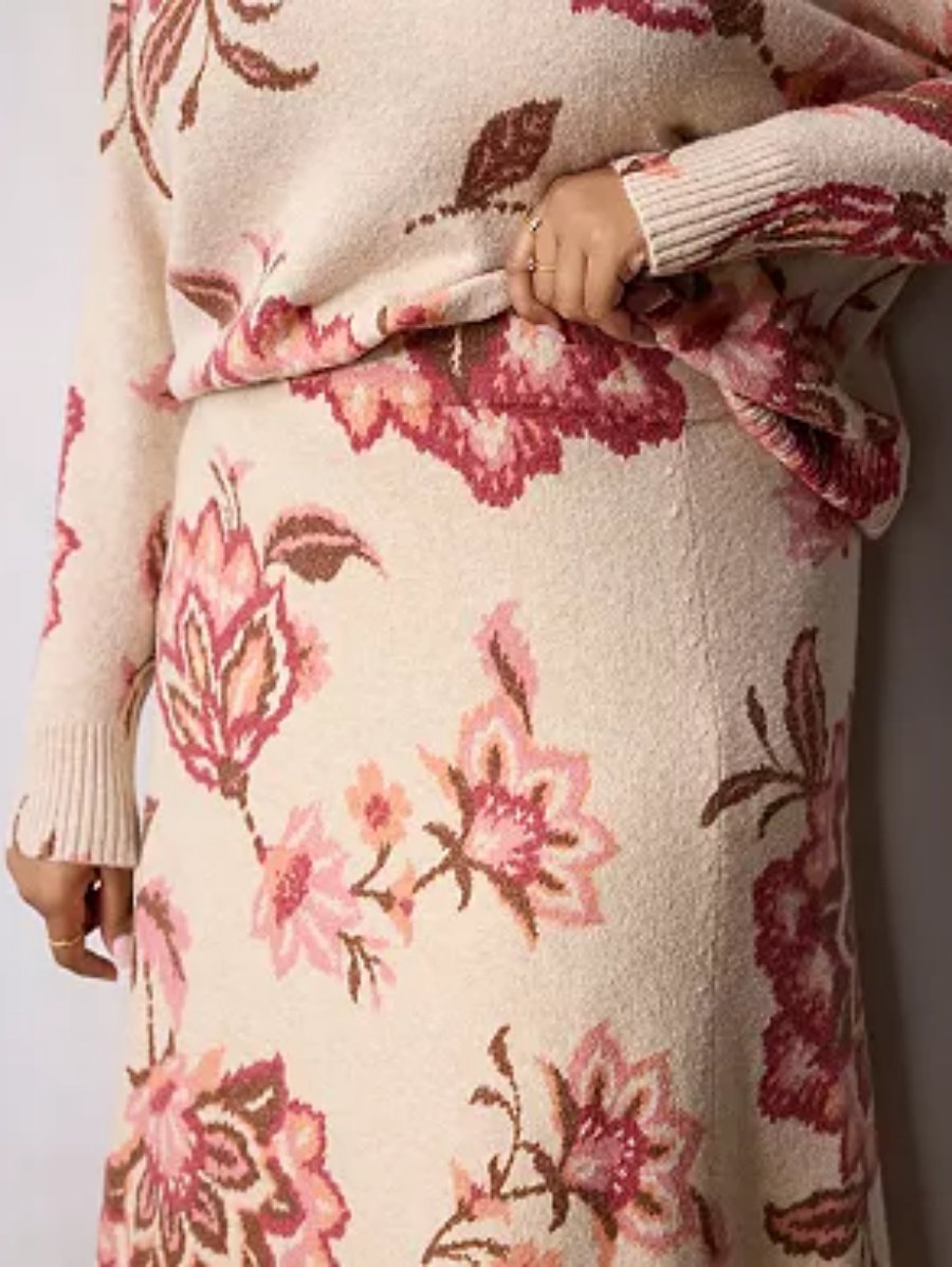 Winter Elegant Floral Knit Dress Two-Piece Set