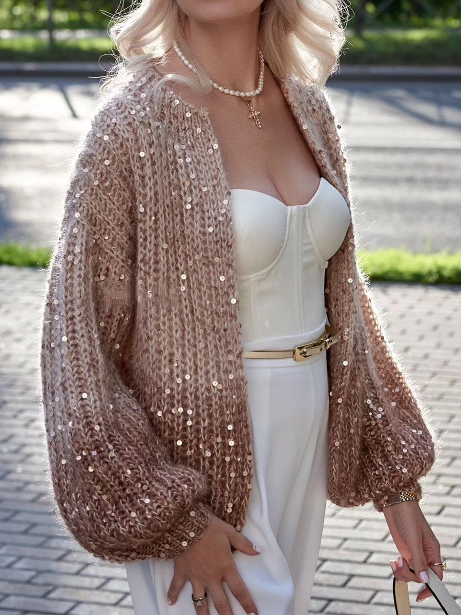 Casual Sequin Gradient Knit Cardigan