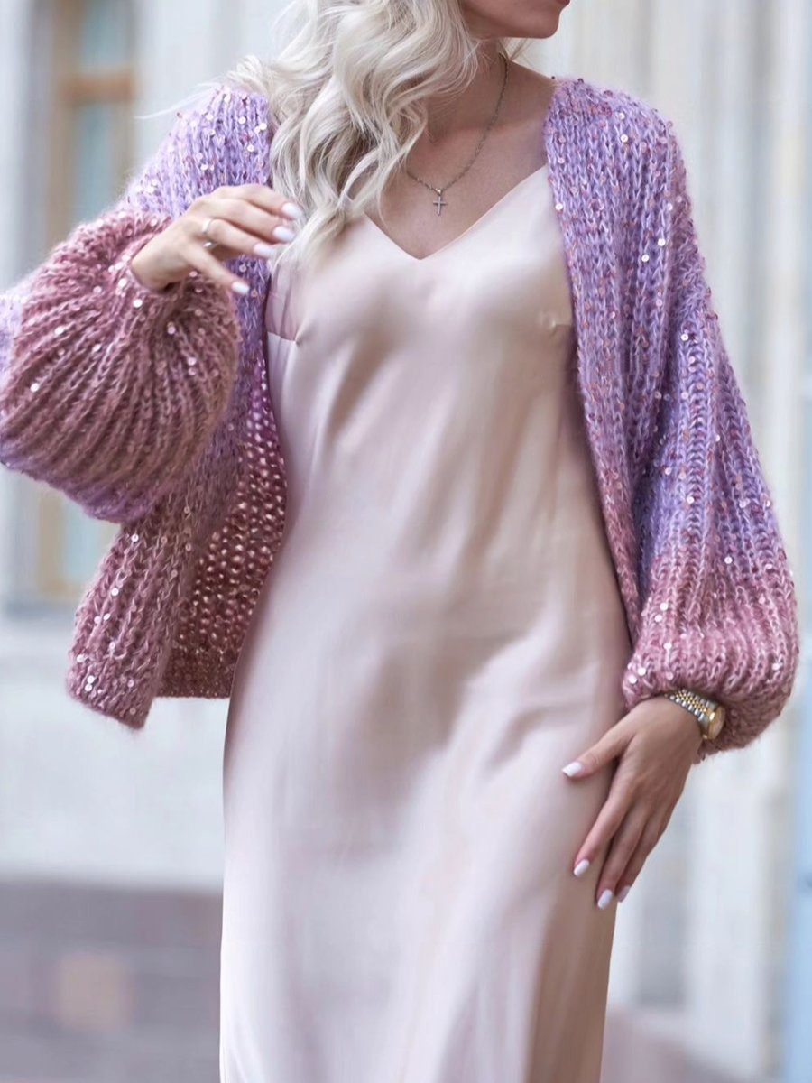 Casual Sequin Gradient Knit Cardigan